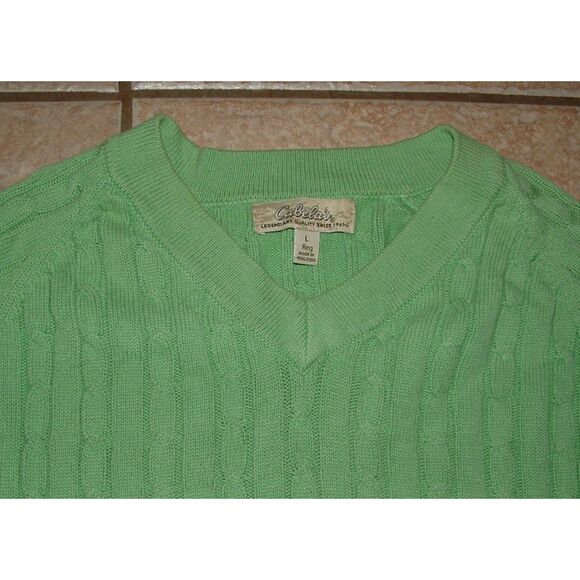 CABELA'S Green Sz Large Casual Wear Stretchy Cotton Pullover Cable Knit Sweater - Picture 2 of 2